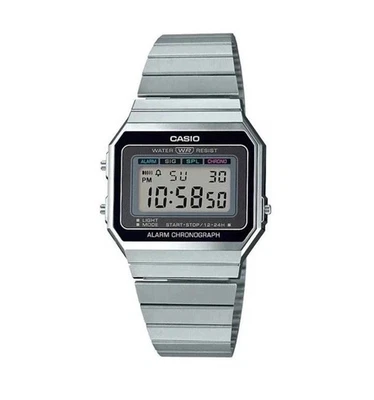 Casio A700W-1A, Digital Watch, Chronograph, Alarm, Day/Date, Thin Case, Silver - Image 1 of 4
