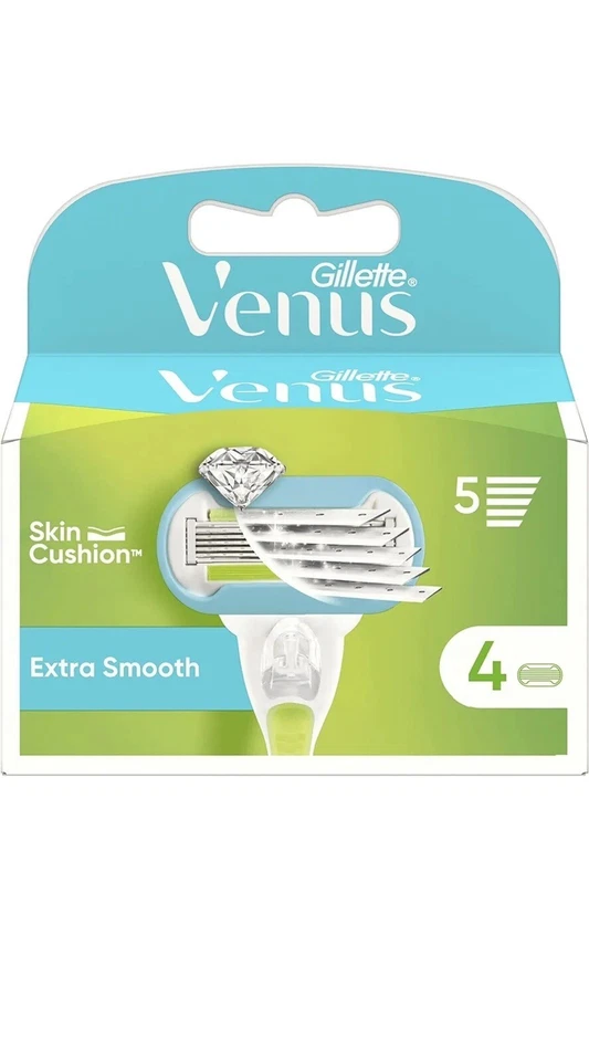 4 x Gillette Venus Extra Smooth 5-Bladed Smooth Razor Blade Refills 100%GENUINE