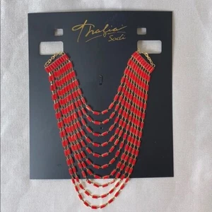 Thalia Sodi goldfarbene rote Baguette mehrreihige Halskette 18" neu mit Etikett - Bild 1 von 5