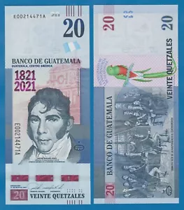 Guatemala 20 Quetzales P 127, 2021 UNC Conmemorativo 200 Años Independencia - Imagen 1 de 1