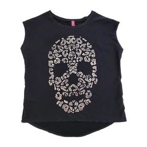 Retro Doll Tank Top Women’s Size S Sleeveless Textured Skull Blouse Black Silver - Picture 1 of 12