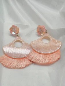 Dangle Floral Theme Tassle Earrings Beautiful Peach Pink Colors For Pierced Ears - Picture 1 of 4