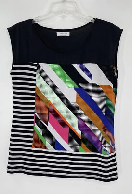 Blusa sin mangas Calvin Klein abstracta negra blanca a rayas ver medidas Foto 1 de 4