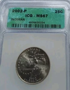 2002 P Indiana Statehood Quarter ICG Certified MS 67 KM #334 Free Post - Picture 1 of 6