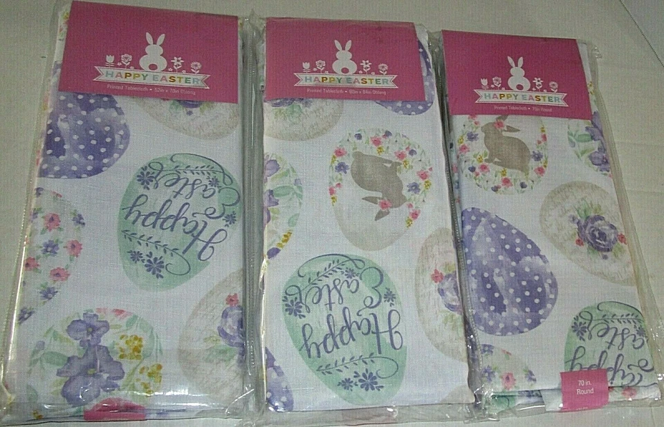 EASTER Printed Tablecloth Assortment  HAPPY EASTER/BUNNIES AT PLAY [Your Choice] - Image 1 of 1