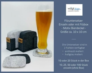 Untersetzer FILZ - Bierdeckel ca.10x10 cm - Einzeln oder mit Box - Glas Deko - Bild 1 von 12