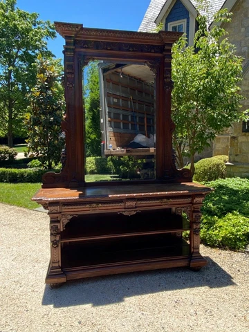 MONUMENTAL CARVED WALNUT ITALIAN ANTIQUE SERVER - SIDEBOARD - GB6 Cover