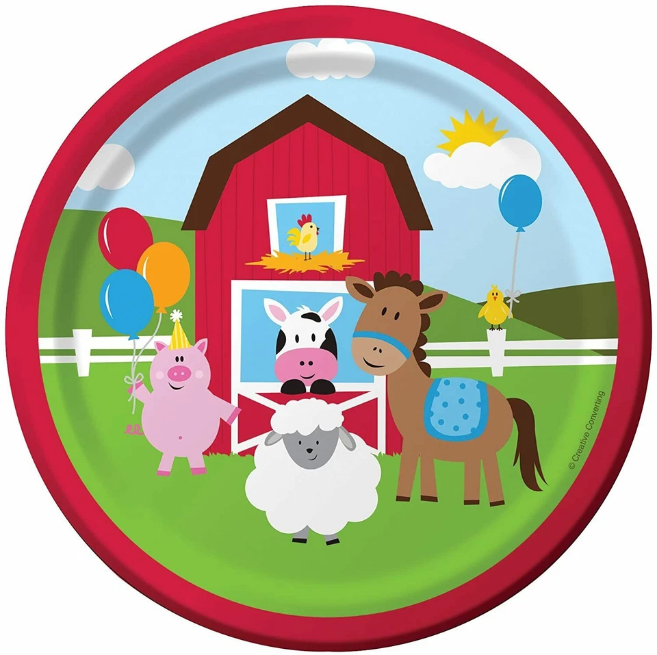 Farm Barnyard Party Supplies Farmhouse Paper Lunch Plates 8Pk Tableware Birthday - Image 1 of 1