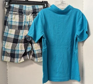 GYMBOREE Boys Sz 6 Blue Polo Style Shirt & Plaid Shorts Elastic Waist EUC - Picture 1 of 6