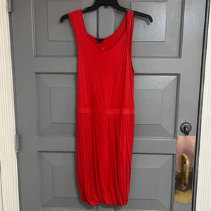 Theory Red Modal Bubble Hem Draped Sleeveless Minimalist Dress Sz M - Picture 1 of 7