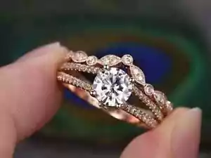 2Ct Round Lab-Created Diamond Bridal Set Wedding Ring 14K Rose Gold Plated - Picture 1 of 5