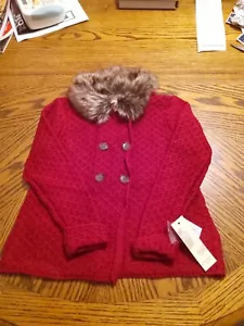 Strawberry Faire Girls  Sweater Sz 4T Red with Faux Fur Collar.  Buttons - Picture 1 of 5