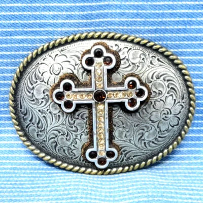 Vaqueros Cruz Cinturón Hebilla Western Scroll Cuerda y Estrás De Colección Nocona .CPA468 Foto 1 de 4