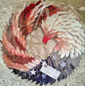 Handmade Wooden American Flag Bald Eagle Wreath Memorial Day 4th Of July Decor - Picture 1 of 1