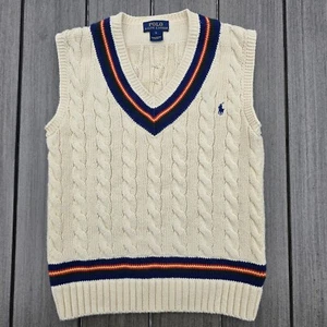Polo Ralph Lauren Cable Knit Cream Ivory Vest Sweater Boys Size 6 Cricket Preppy - Picture 1 of 10