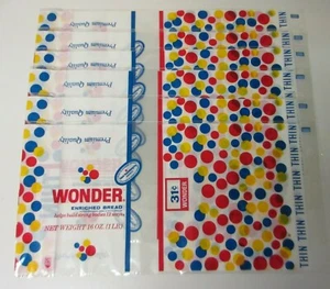 WONDER BREAD 6 Bag Wrappers 31¢ New Vintage "helps build strong bodies 12 ways" - Picture 1 of 11