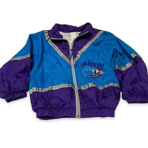 Disney Vtg Mickey Mouse Kids Small 6 Full Zip Windbreaker Jacket Coat Football - Picture 1 of 7