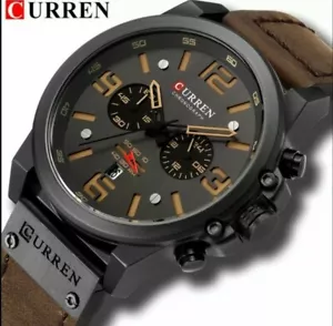 CURREN Men Fashion Leather Strap Quartz Waterproof Watch - Picture 1 of 11
