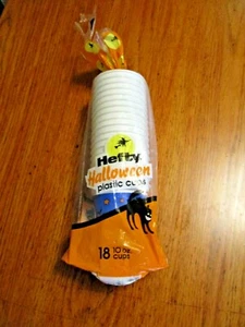1990~18~HEFTIGE HALLOWEEN PLASTIKBECHER~UNBENUTZT~GRUSELIGER BAUM&KATZE~FLIEGENDE HEXE~MOND - Bild 1 von 4