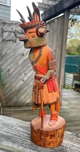 Vintage 11" Kachina Doll Antelope Man w Cane Pedestal Signed M L Kooyahoema READ - Imagen 1 de 15