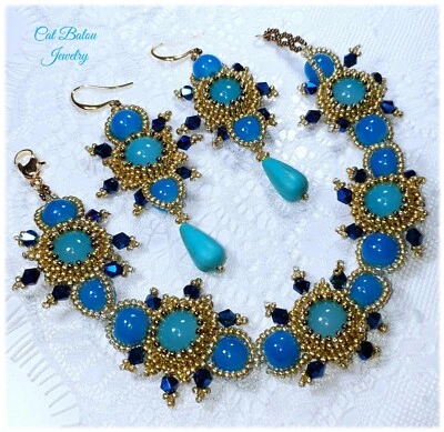 Schmuckset Perlen Ohrringe Armband Türkis Blau Perlenohrringe CatBalouJewelry - Bild 1 von 4