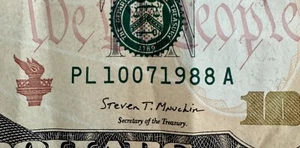 2017 $10 Fancy "Birthday Note" PL 10071988 A October 7th, 1988 or July 10th 1988 - Picture 1 of 3