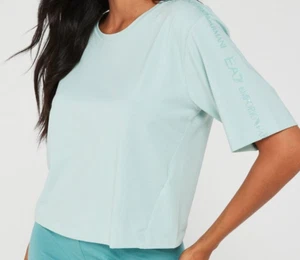 GENUINE EMPORIO ARMANI EA7 BOXY T SHIRT SHOULDER LOGO MINT GREEN TOP LARGE - Picture 1 of 2