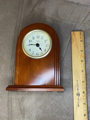 Miniature Wood Inlayed Timex Clock Table Mantel - Tested Works Great Cover