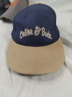 Cutter & Buck Hat Cap Blue Beige Adjustable Leather Strap Back - Golf Hat - Image 1 of 3