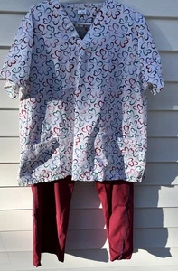Scrubs Womens 2X Nurses Pants Uniform Shirt Lg White Hearts ++ Halloween - Picture 1 of 10