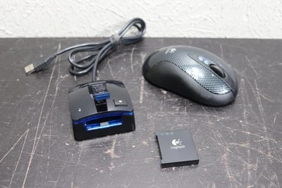 Logitech M-RBH113 Cordless Black Mouse USB Charging Dock 2 Batteries Dongle - Image 1 of 4