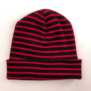 thin red black stripe winter beanie cap - Picture 1 of 5