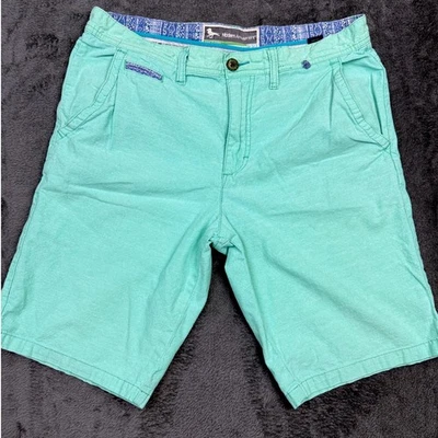 Pantalones Cortos Chinos Modernos Diversión Para Hombres Aqua Verde Menta Talla 32 Frente Plano Informales Foto 1 de 4