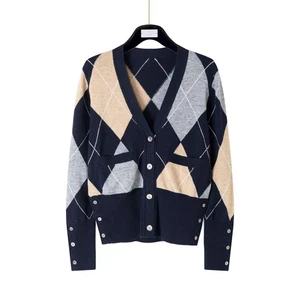 Thom Browne Damen Wolle Herbst neu farblich passend kariert V-Ausschnitt Strick Cardigan - Bild 1 von 22