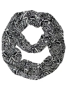BLACK & WHITE GEOMETRIC PATTERN CIRCLE INFINITY SCARF - Picture 1 of 5