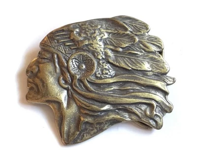 1970s Solid Brass Indian Chief Belt Buckle - Image 1 of 3
