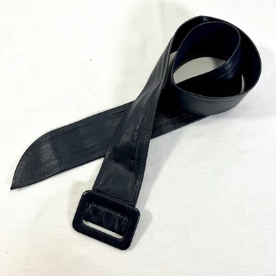 Cinturón ancho vintage de cuero azul marino con hebilla cuadrada para mujer talla de colección 14-16 Foto 1 de 4