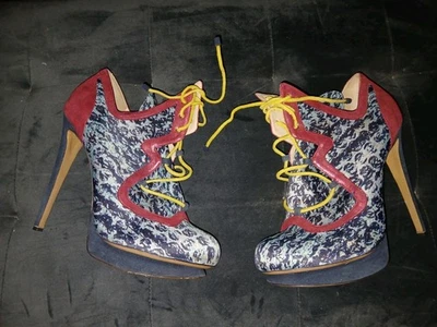 Nicholas Kirkwood Blue & Red Lace-up Platform Stiletto Booties 41 - Image 1 of 4