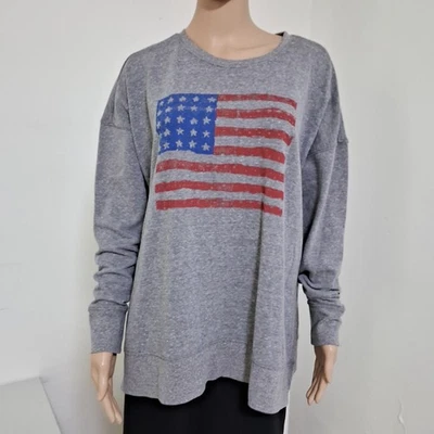 Lucky Brand USA Flag Patriotic Gray Sweatshirt Women's Size M Oversize - Image 1 of 4
