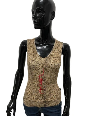 Top Donna Just Cavalli M Leopardato Ricamo LOVE Originale Made in Italy Sexy - Imagen 1 de 4