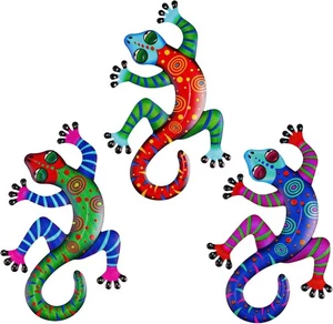 Gecko Metal Wall Art Garden Fence Decoration Garden Outdoor Home Ornament-Pack 3 - Picture 1 of 5