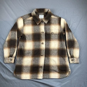 Old Navy Women's Brown & White Plaid Flannel Jacket Shacket  Sz L - Picture 1 of 14