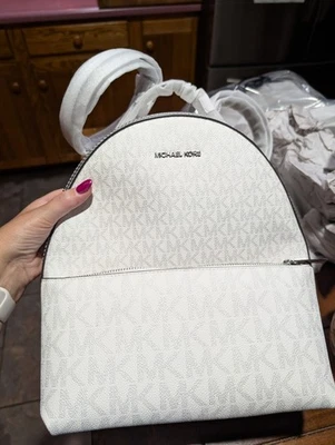Michael Kors Sheila MD White Silver Signature Logo Leather Backpack NWT SEALED - Image 1 of 4