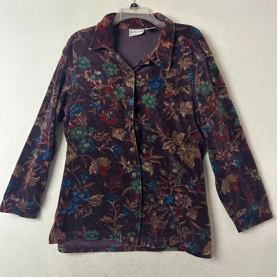 Top Blouse button up velvet burgundy dark fairy floral goblincore FLAW - Image 1 of 4