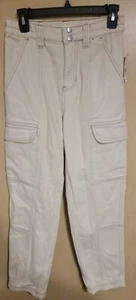 PACSUN Cargo Elastic Waist Taper Jeans Womens Small Bone Beige Hi Rise Snap - Picture 1 of 10