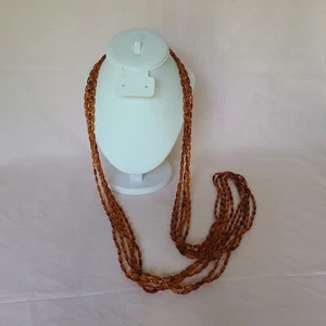 Vintage Multistrand Faux Amber Brown Plastic Beaded Long 52" Necklace Flapper - Picture 1 of 7