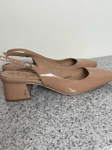 Sam Edelman Tamara Snip-Toe Slingbacks Patent 8.5 Minimalist Neutral Block Heel - Picture 1 of 7