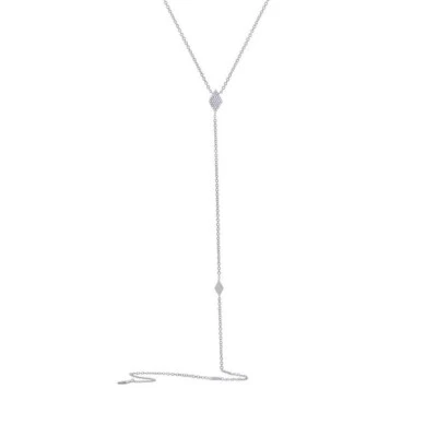 14K White Gold Diamond Lariat Y Drop Necklace Kite Pendant Natural 0.10 CT - Image 1 of 2