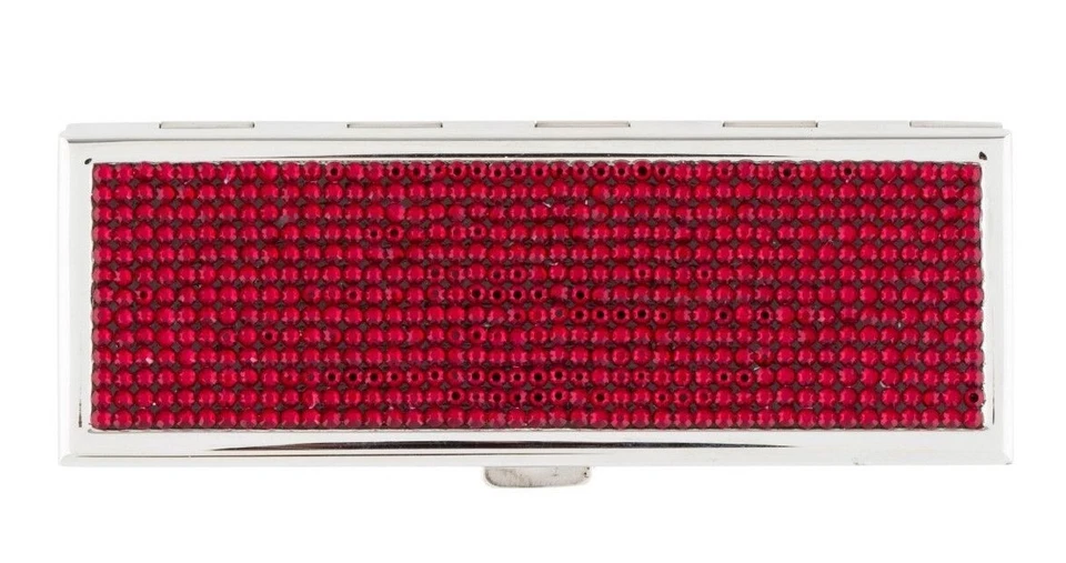 Judith LEIBER Mirror Compact Purse Slim Pocket Red Siam Crystal Silver NEW - Image 1 of 4