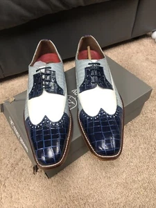 Stacy Adams Gallinari Wingtip Lace Up Leather Shoes Dark Blue Multi 25660-469 10 - Picture 1 of 7